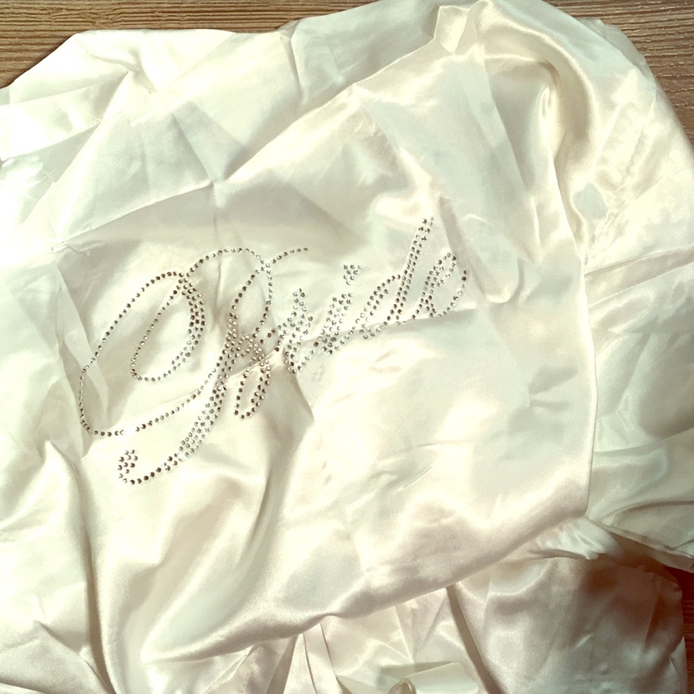 White Satin Bride Rhinestone Robe